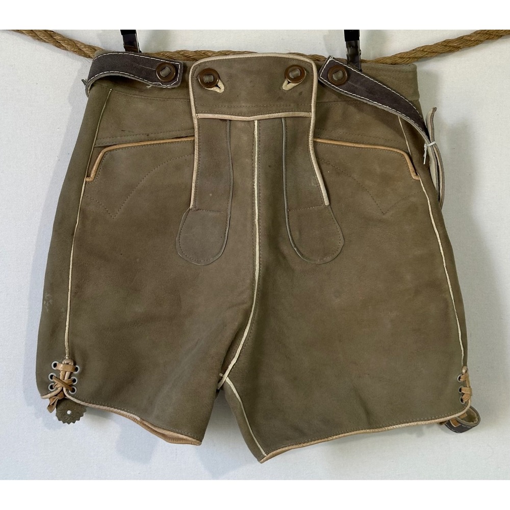 Lederhosen Suede Trachten Shorts Suspenders Kids Sz 5 Brown Good